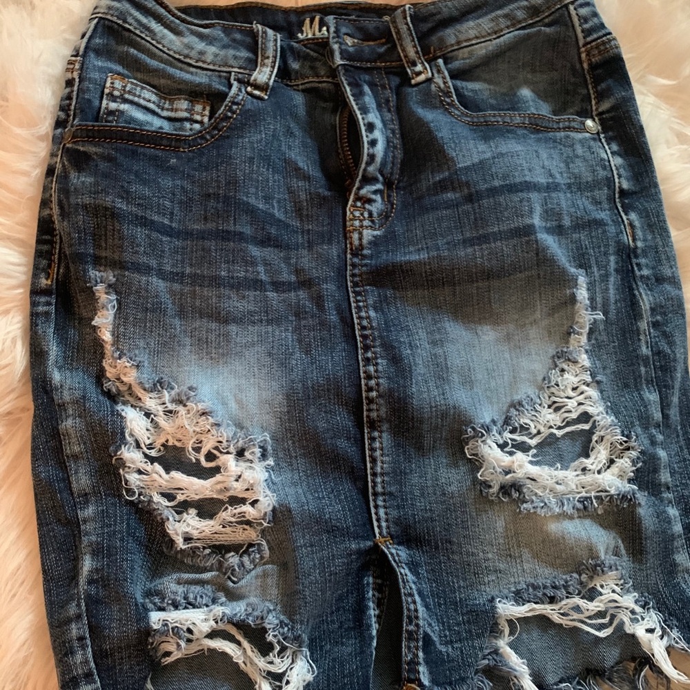 Denim cut out skirt.